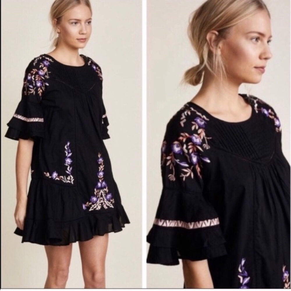 Free People Pavlo Black Embroidered Dress